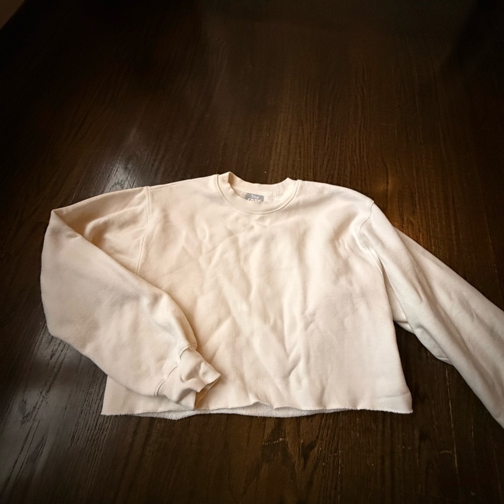 TNA Cream Cropped Crewneck Sweater
